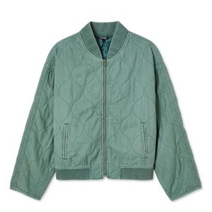 Green Quilted Bomber Jacket